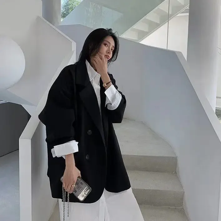 Brauner Blazer für Damen, elegant, offiziell, für Frühling und Herbst, modisch, langärmelig, übergroß, schick, lässige Anzugsjacke – Detail 11