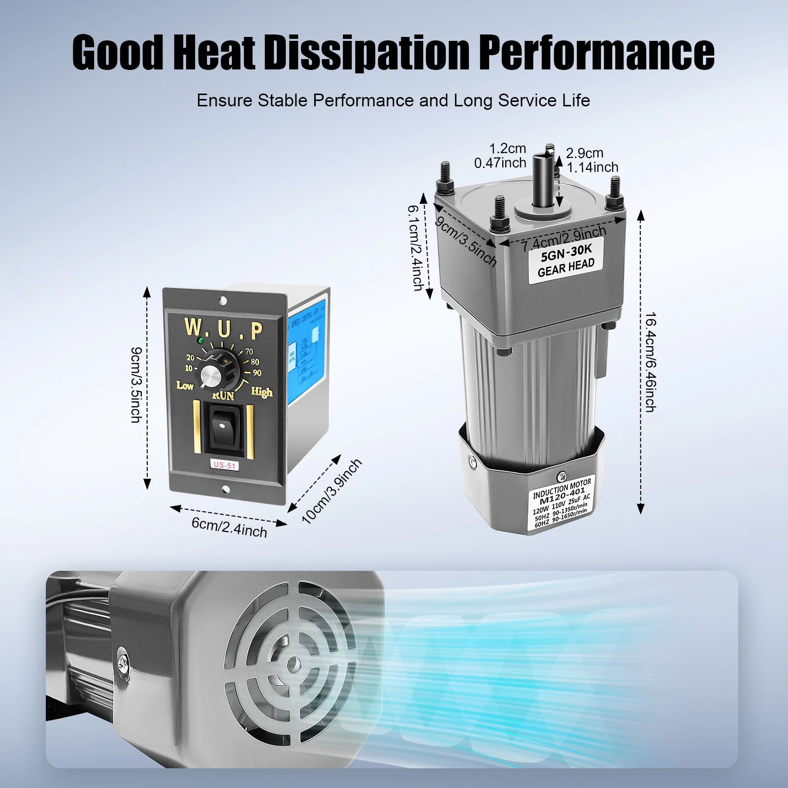 Variable Speed Motor, Speed Controller, Gear Box, High Torque AC Gear Reducer Motor for Industry, Robotics, Automotive