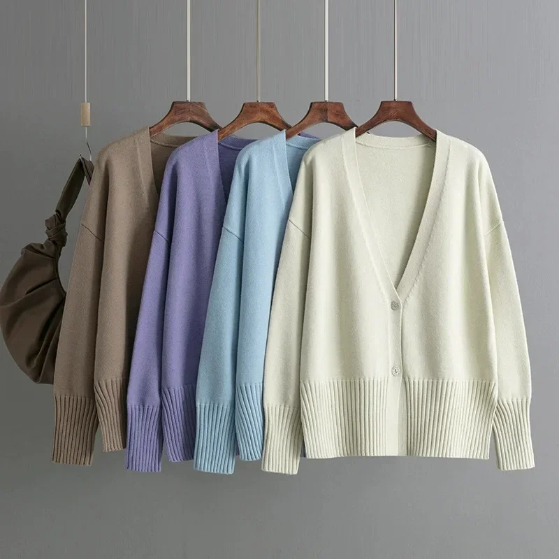 

Women's V-Neck Knit Cardigan Soft Loose Fit Long Sleeve Open Front Solid Color Sweater Jacket Casual Fall Winter Outerwear
