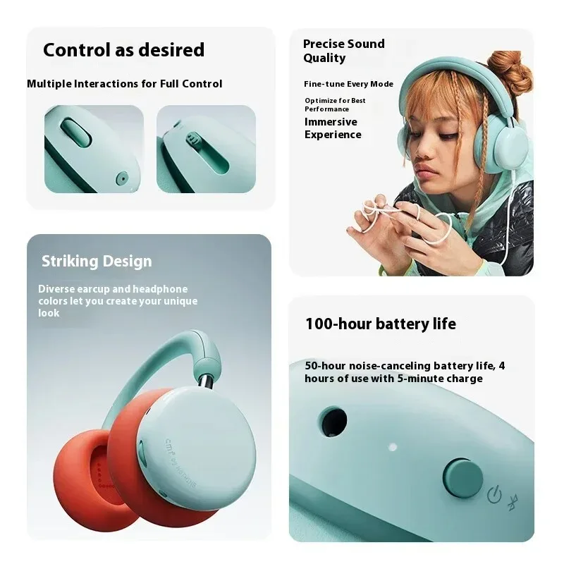 CMF Headphone Pro الإصدار العالمي يصل عمر البطارية لمدة 100 ساعة كتل ANC ما يصل إلى 99% خصم وسائد الأذن القابلة للتبديل بالضوضاء