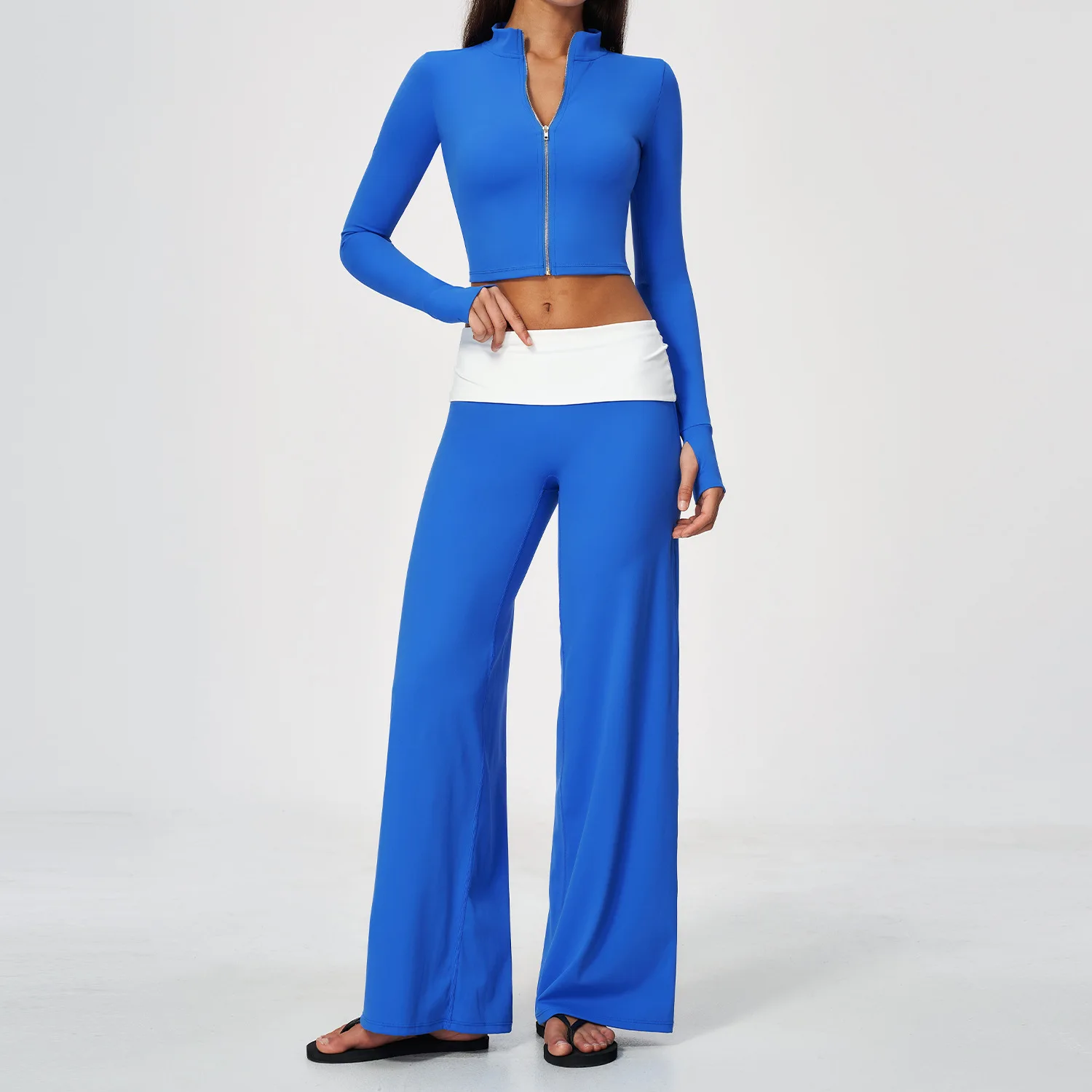 Zip Jacket Wide Leg Pants 2 Piece Yoga Set Women Gym Fitness Running Workout Tracksuit Sportswear Stretch Slim - view 2
