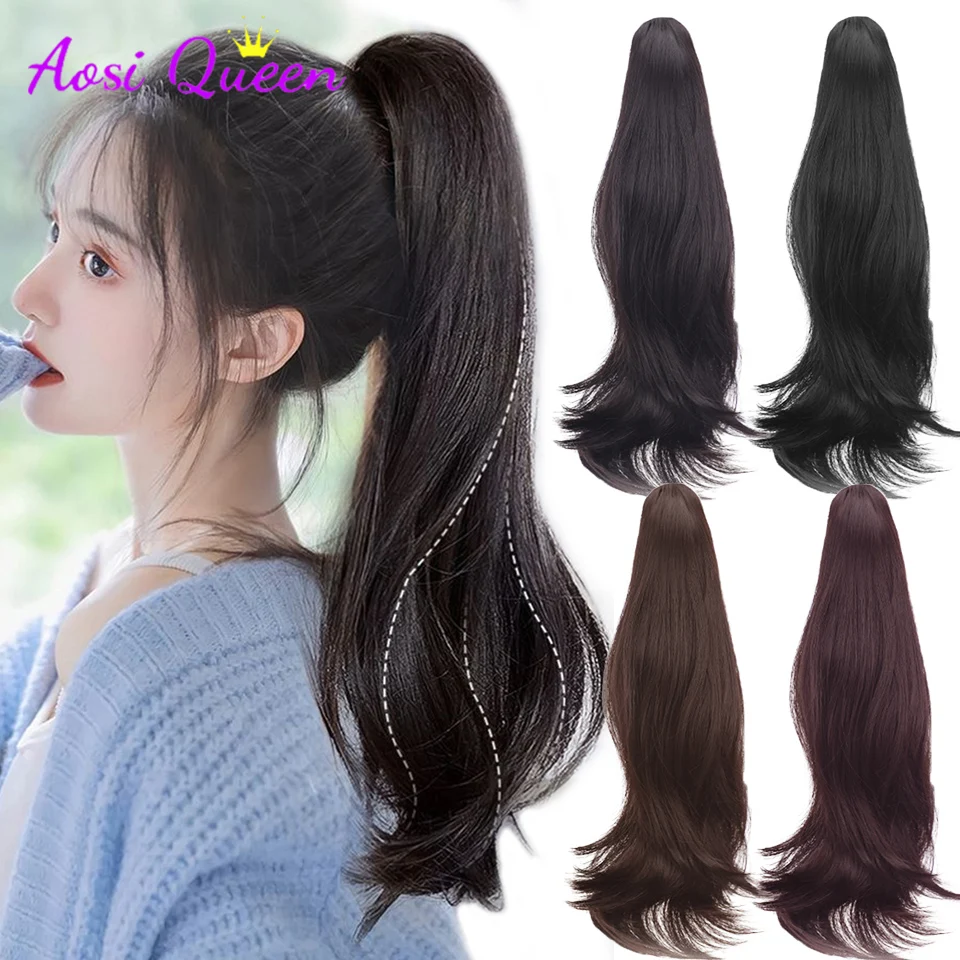 

AS Long Wavy Straight Claw Clip On Ponytail Hair Extension Synthetic Ponytail Extension Hair For Women Pony Tail Hair Hairpiece