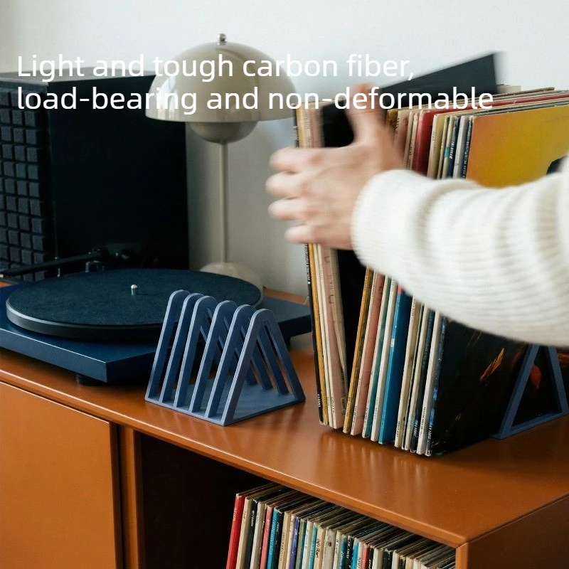 Carbon Fiber Vinyl LP Display Rack, Tabletop Album Record Holder for Home Office, Music Room and Audio Collection Storage