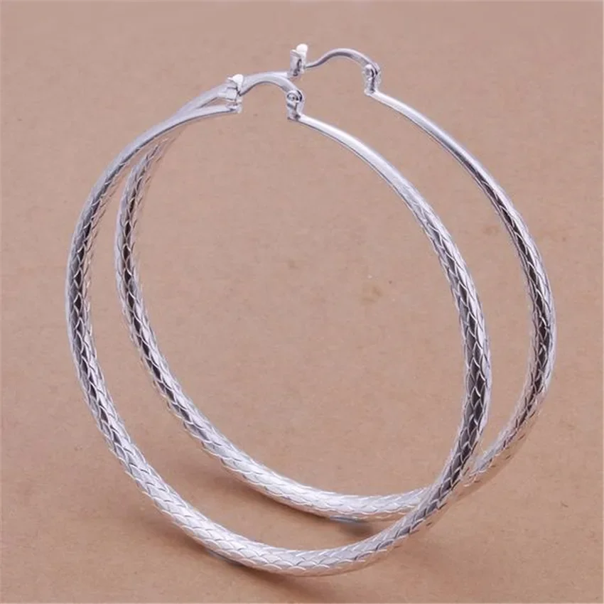 Big Large 7CM Circle Silver 925 Plated Earrings For Women Wedding Gift Popular Jewelry Lady E289