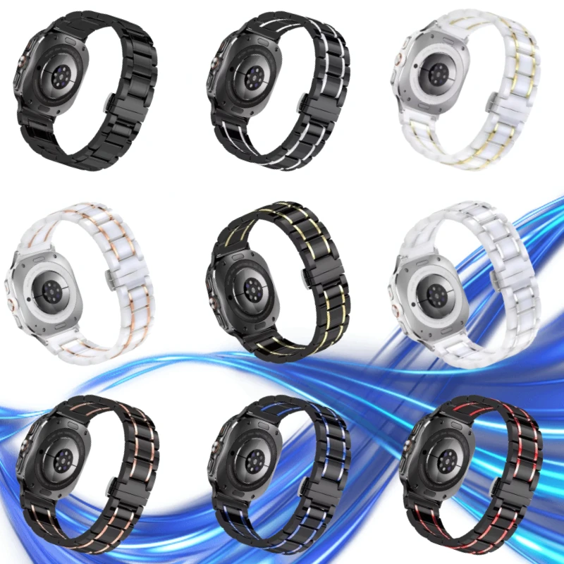 Ceramic+Metal Band for Samsung Galaxy Watch Ultra 47mm Sports Metal Bracelet WristBand for Galaxy Watch 7 Ultra Replacement Belt