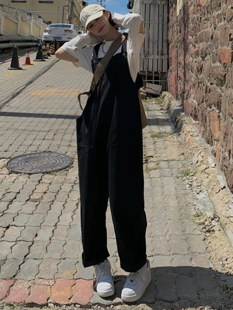 Monos holgados para mujer, estudiantes diarios, estilo japonés Kawaii, cómodos e informales, fáciles de combinar, primavera y otoño, Retro liso y sencillo