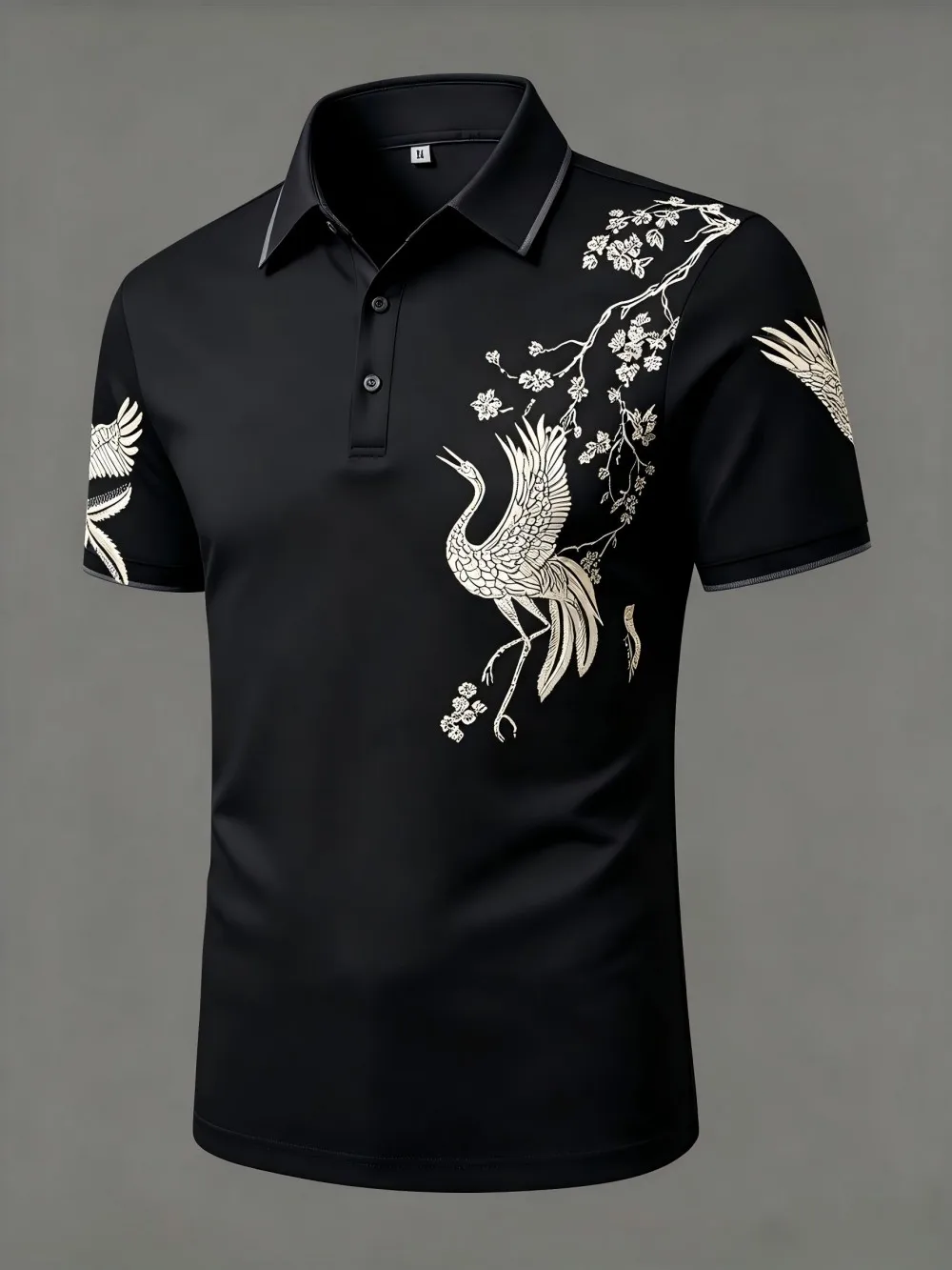 American men's summer striped red crowned crane print comfortable and breathable polo short sleeved T-shirt outdoor casual top