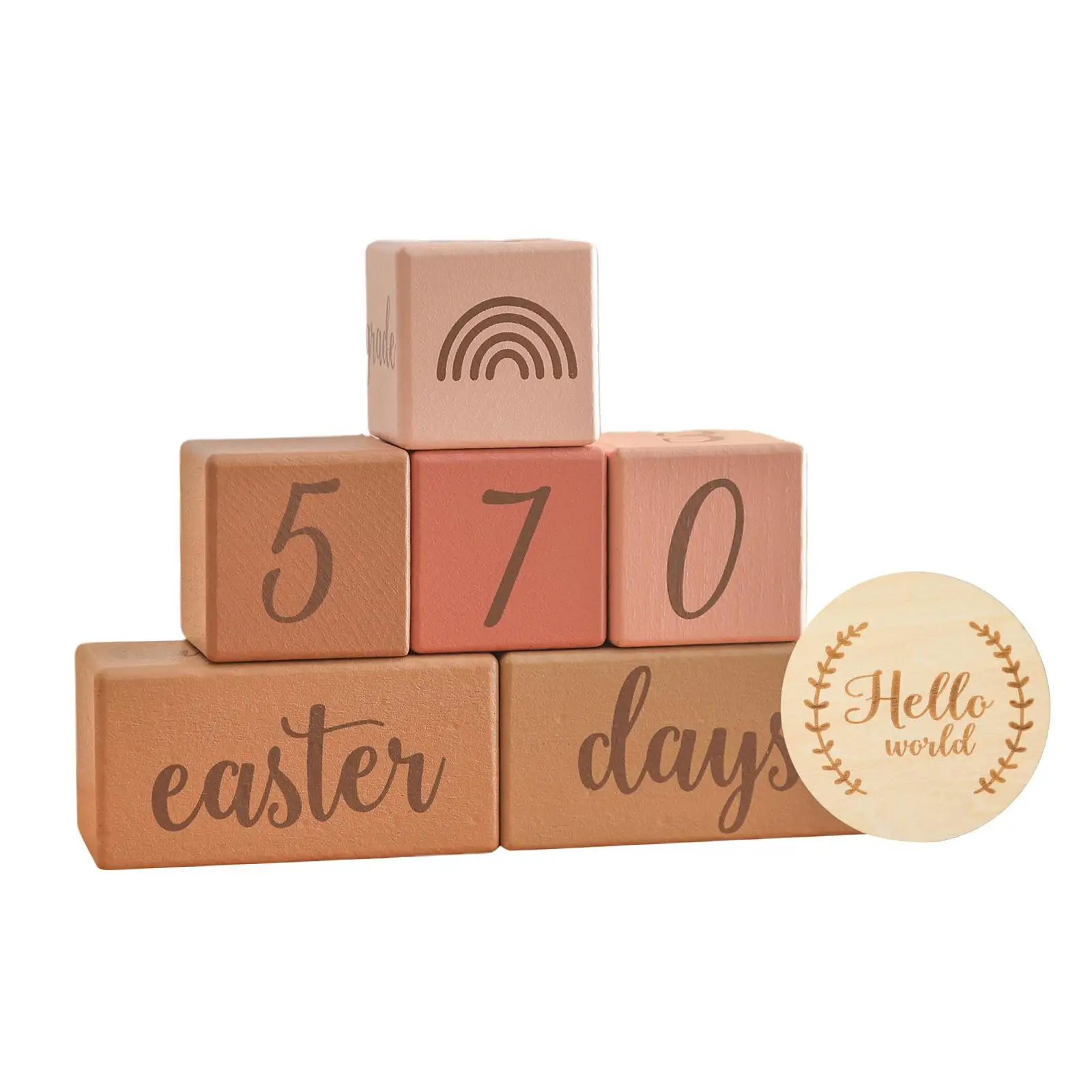 Milestone Blocks Set Keepsake Boys or Girls Week Month Year Commemorative Newborn Unique Baby Shower Decoration, Wooden Discs