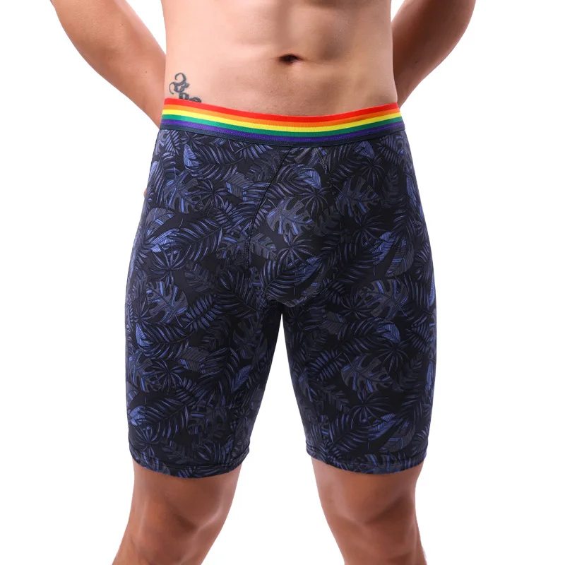 Biancheria intima da uomo Boxer Pantaloncini Slim Panites di seta di ghiaccio Uomo stampato traspirante Gamba media lunga Mutande Cueca Hombre Plus Size XL-5XL