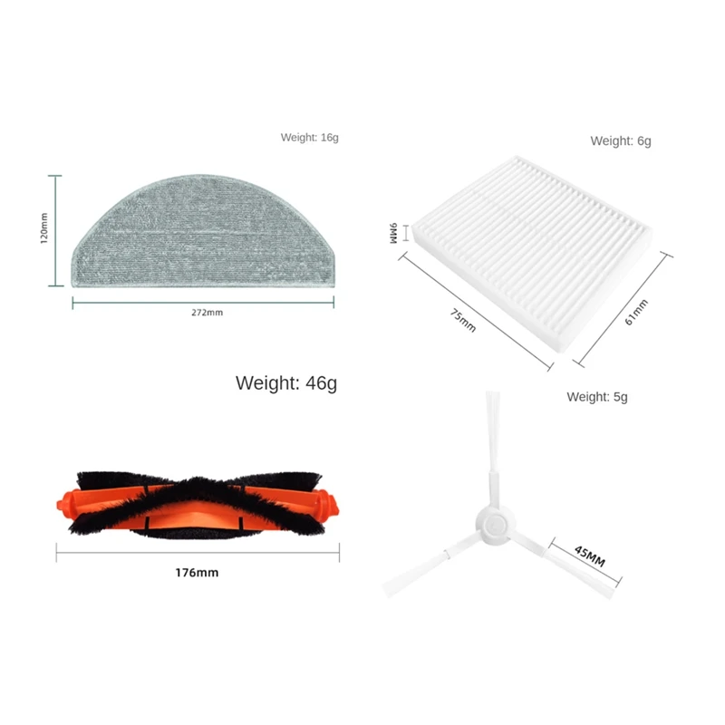 Xiaomi Robot Vacuum Peças Acessórios, E10, B112, E12, Escova Lateral Principal, Filtro Hepa, Mop Pano, 19Pcs