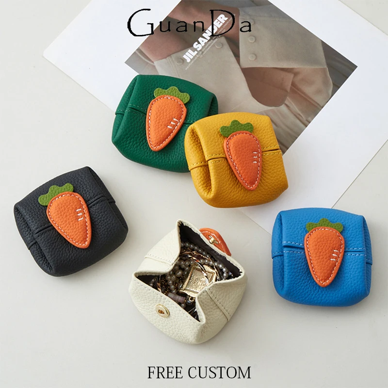Fashion Lovely Carrot Mini Coin Purse Cowhide Woman Man Earphone Bag Real Leather Luxury Cute Storage Bag Wallet Birthday Gift