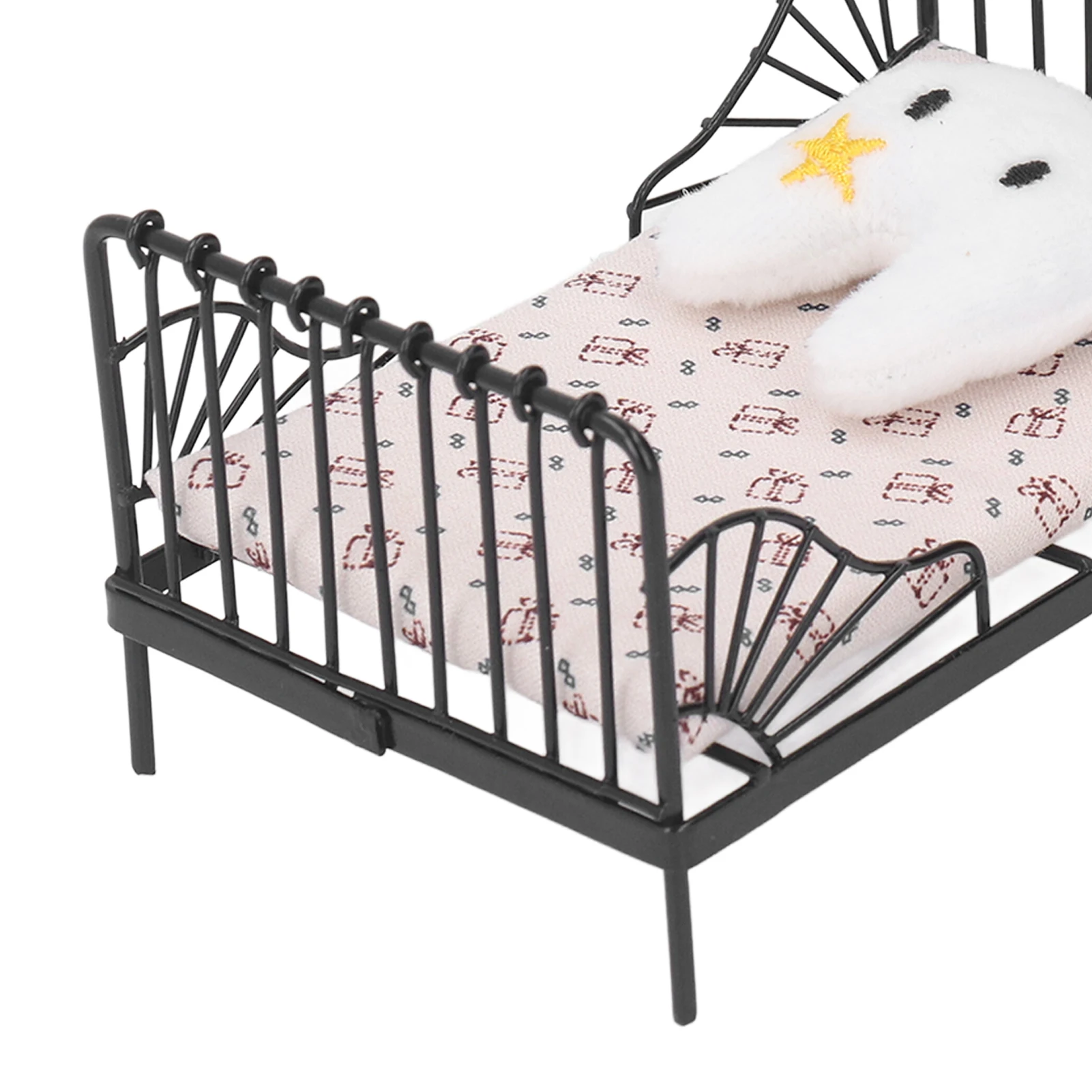 ZK20 1:12 Mini Children Metal Bed Miniature Dollhouse Bedroom Accessory Dollhouse European Style Black Bedroom Furniture