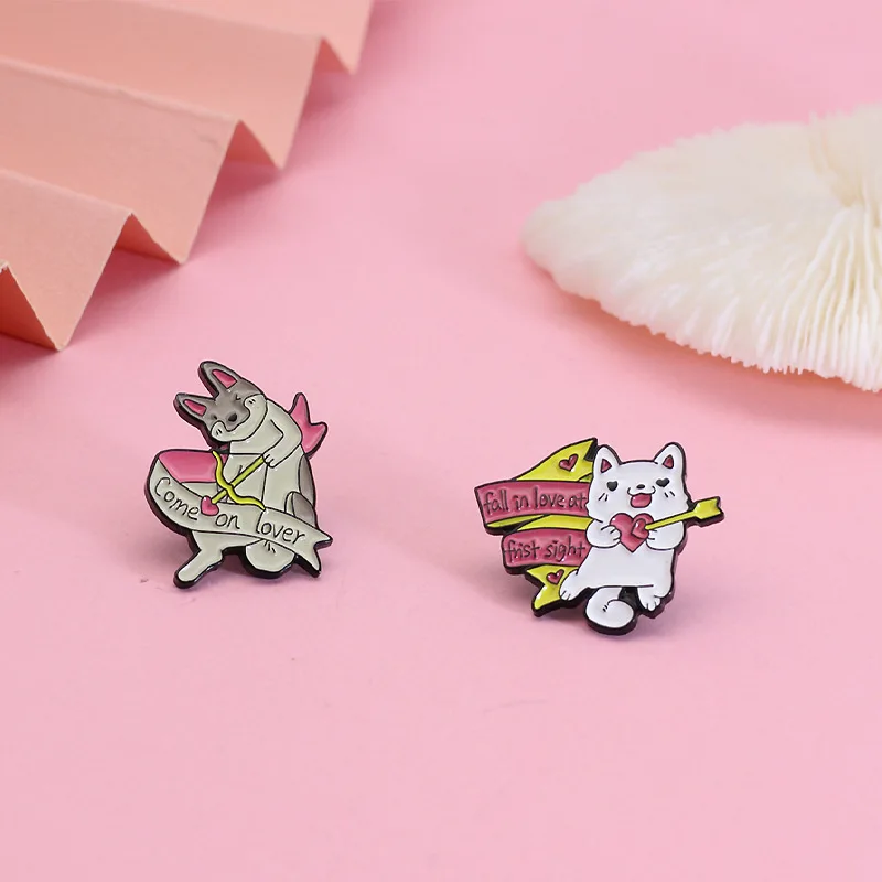 Creative Cat Archery Couple Metal Enamel Brooch Cartoon Cute Small Animal Badge Pin Backpack Clothing Accessories Jewelry Gift