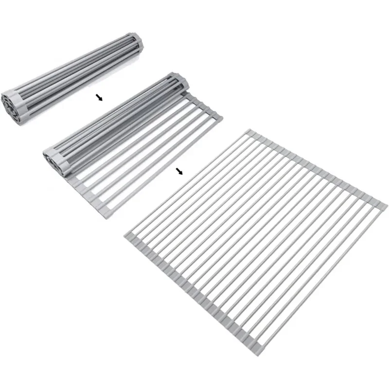 

Large Roll Dish Drying Rack Foldable Dish Rack Sink Drainer Roll Sink Drying Rack Full Silicone Coated Stainless Steel