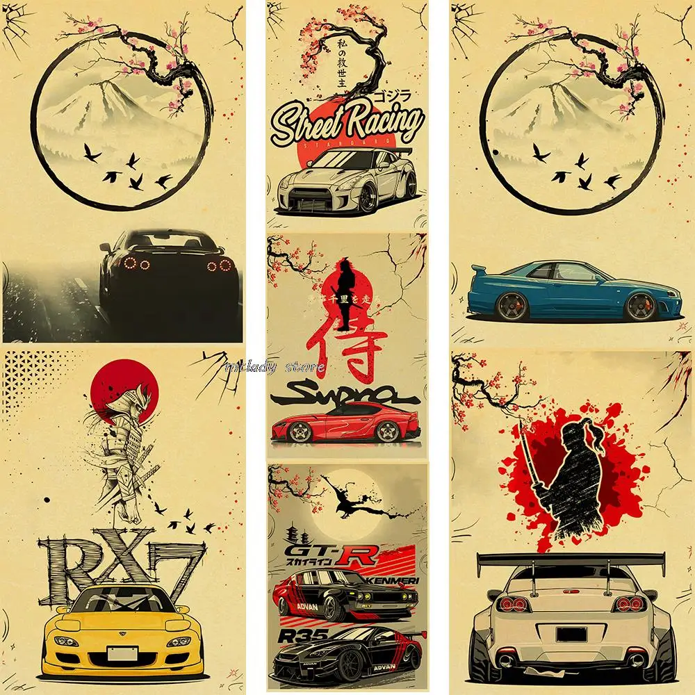 Nissan Skyline JDM Auto Kraft Paper Japan Racing Classic Home Décor Life Poster Vintage High Quality Printing