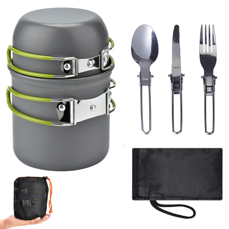 

New Portable Camping Cookware Set Outdoor Pot Mini Gas Stove Sets Nature Hike Picnic Cooking Set With Foldable Spoon Fork Knife