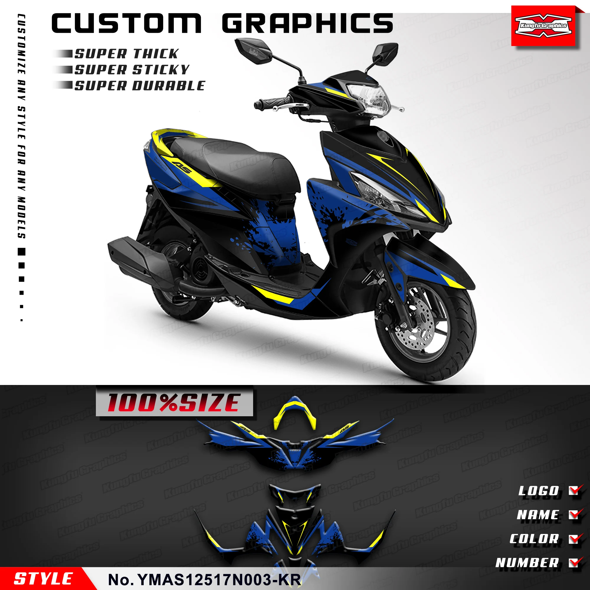 KUNGFU GRAPHICS Graphics Kit Vinyl Sticker for Yamaha AS125 AS 125 2017 2018 2019 2020 2021,Restyle, YMAS12517N003-KR