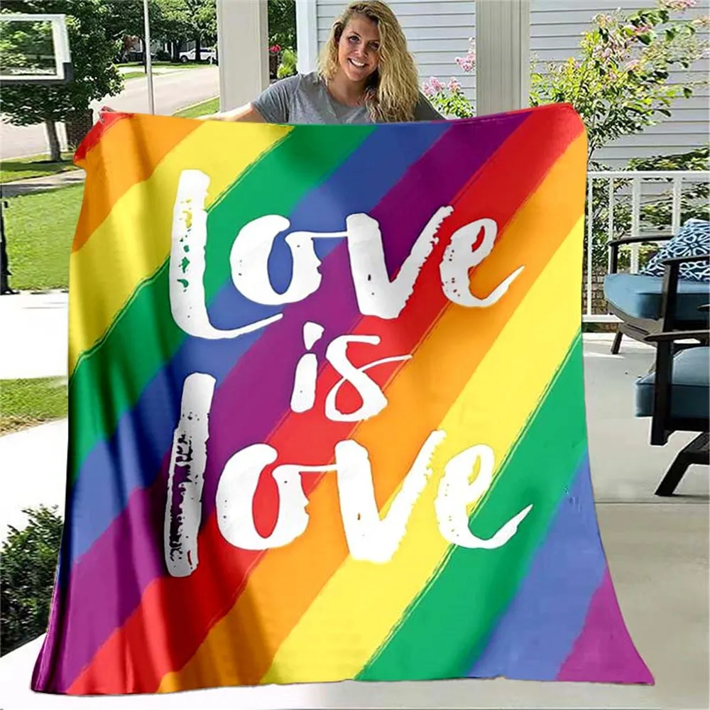 

HX Happy Pride Month Blanket Love Is Love LGBT 3D Printed Throw Blankets Gay Plush Quilts Flannel Thin Blankets for Bed