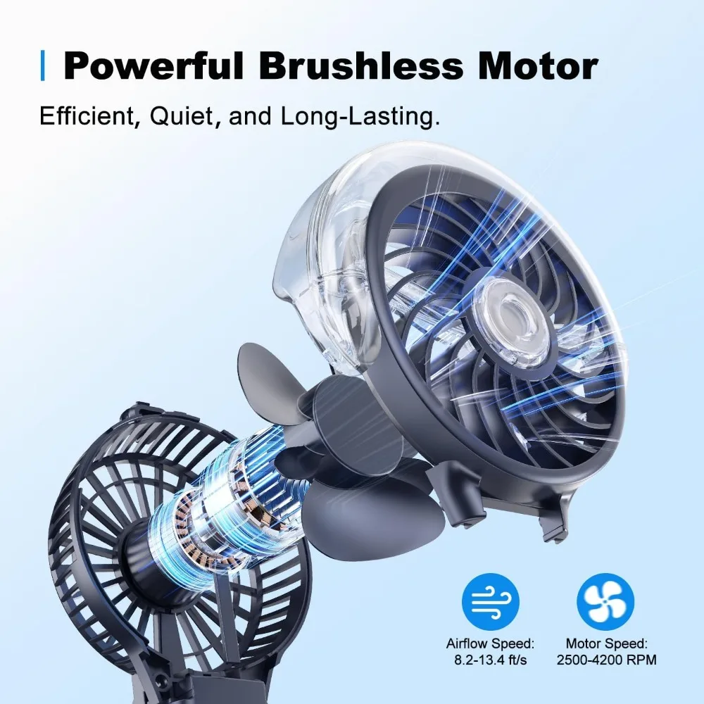 مروحة رذاذ محمولة - 4000 مللي أمبير قابلة لإعادة الشحن، خزان مياه 50 مل، قابل للطي 180 °   مروحة شخصية محمولة، 3 سرعات، شاحن محمول fo