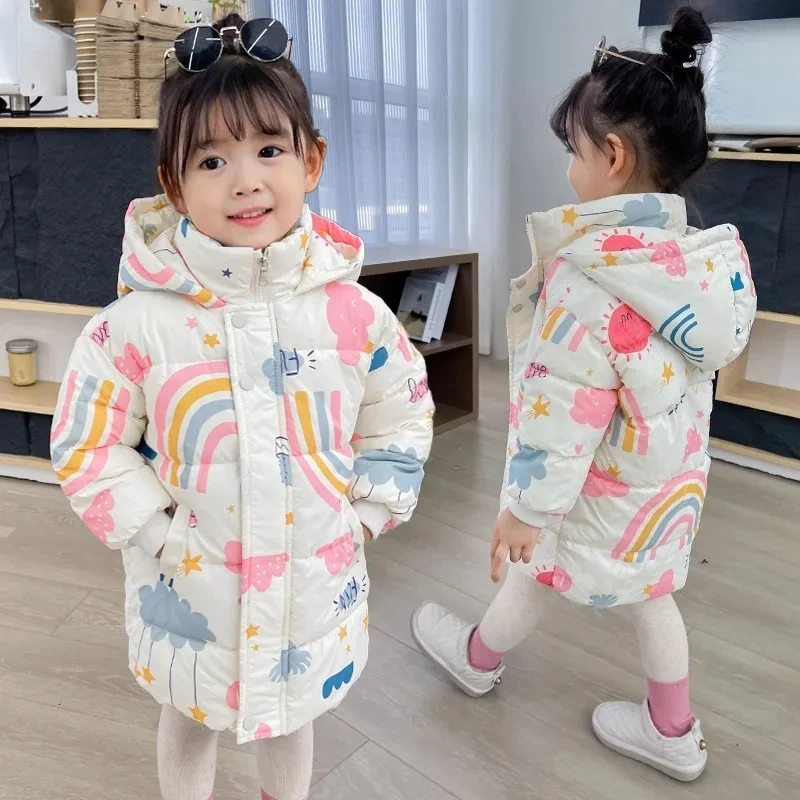 

New Girls Down Jacket Winter Coats Children Clothes Hooded Windbreaker Coat for Kids Warm Outerwear Cartoon Parkas
