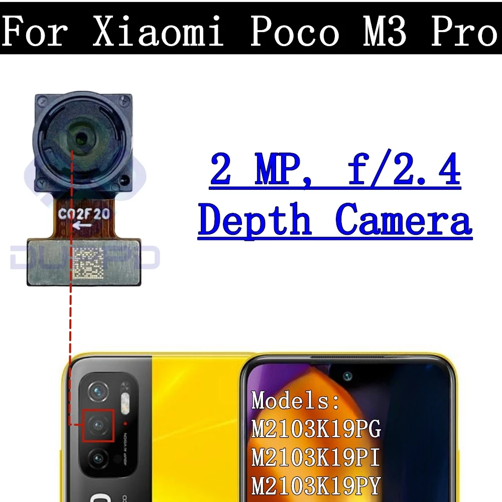 Back Camera Lens for Xiaomi Poco M3 Pro, 5G, M3Pro Selfie, Small Facing, Wide Front Rear Camera Module, Flex Spare