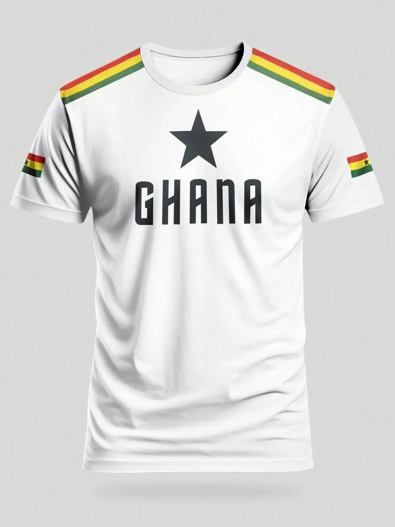 Ghana Style Men's Youth Football Jersey Printed Round Neck Design Comfortable Top Football Match Training Daily T-shirt