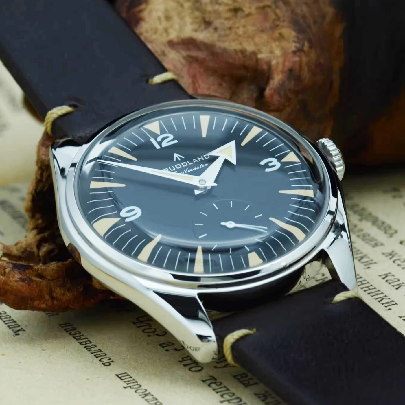 Jam Tangan Pilot Pria Kustom 36mm dengan Kaca Cembung K1 Mineral, Luminous BGW9&C3, VD78 Vintage Quartz, Logo Jam Tangan Kustom