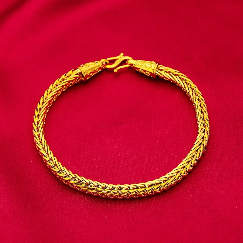 Luxury 24K 9999 pure golden dragon headband, men's and women's dragon head scale bracelet, fashionable gold couple gold bracelet