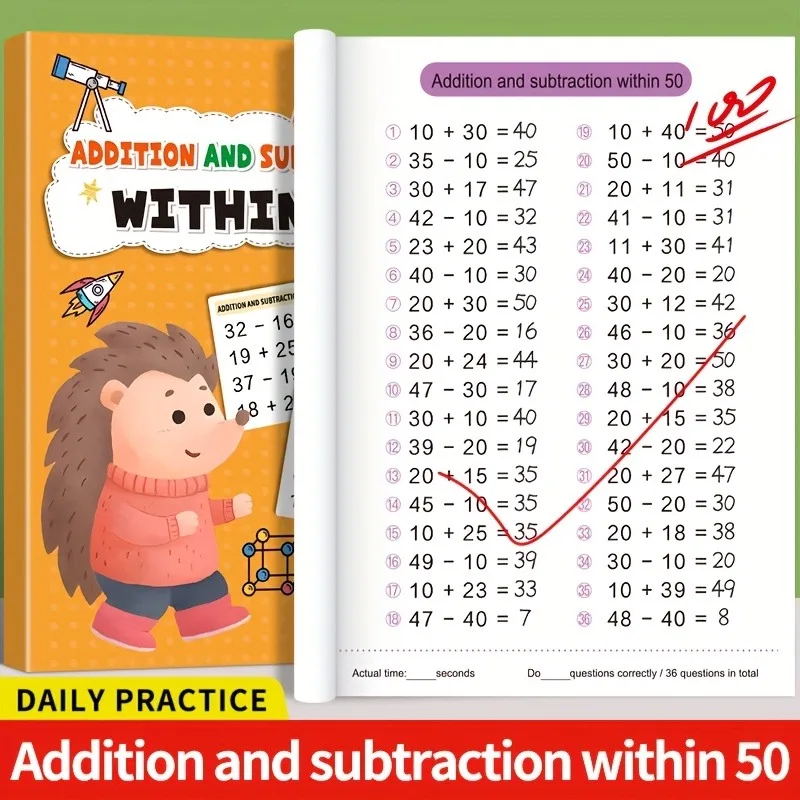 Math Practice Problems Addition & Subtraction Workbook Within 10/20/50/100 for 1st-3rd Grade - Speed Drills & Timed Exercises