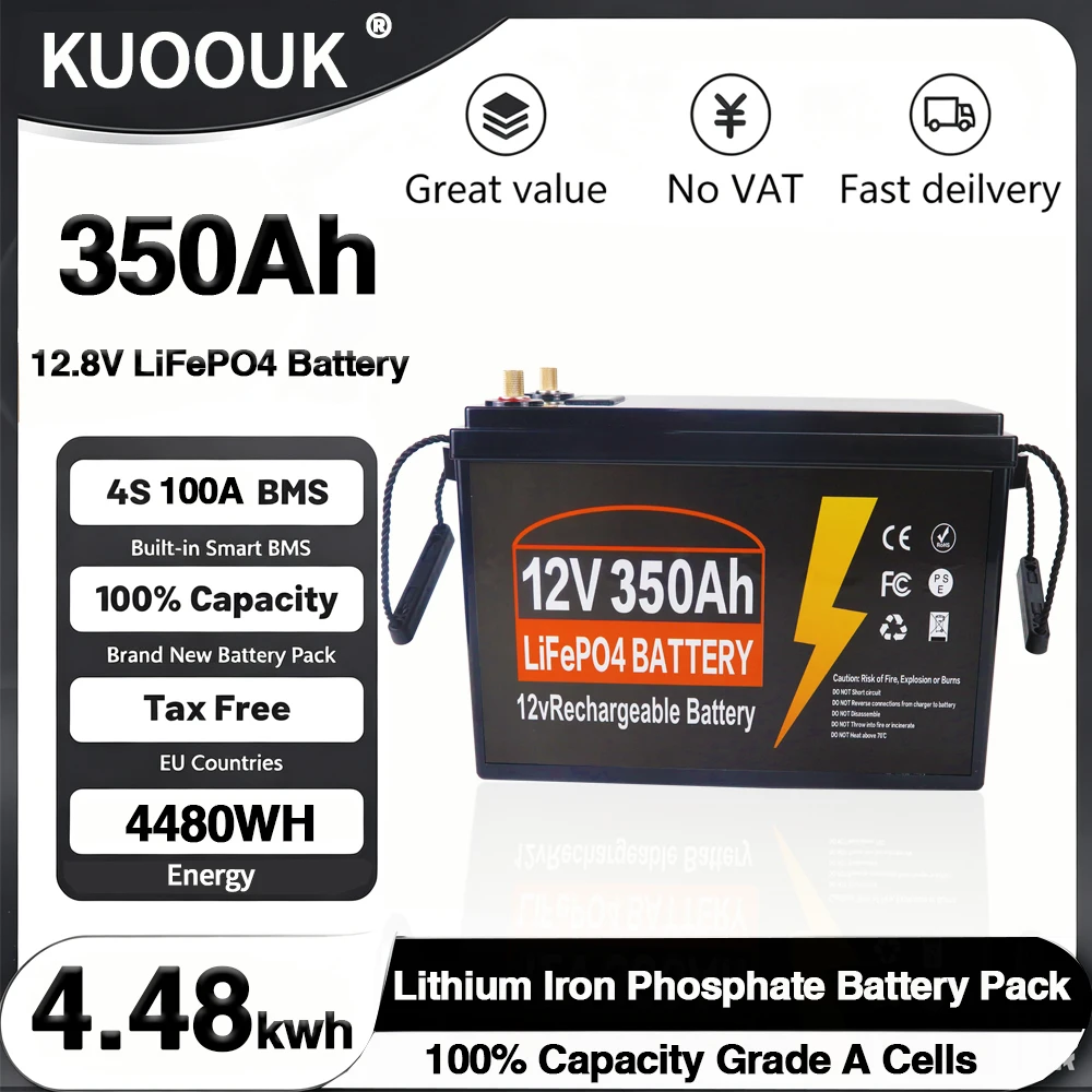 12V 350Ah Lithium LiFePO4 Batterie mit 100A BMS, perfekt für Wohnmobile, Golfcarts, Solarstromanlagen, Trolling-Motoren, Boote, Solaranlagen, EU-Lagerbestand