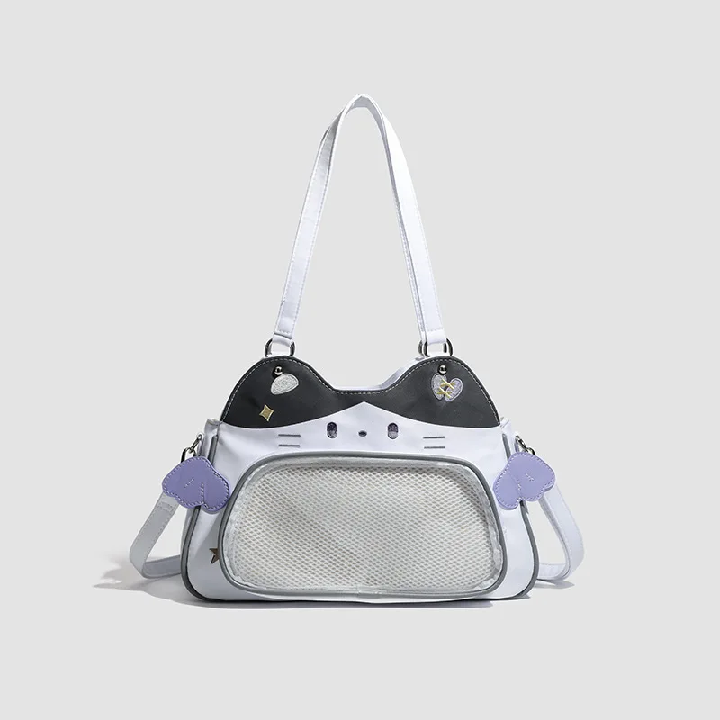 

Women's Fashion shoulder bag Y2K Korean Japan Kawaii Cat Ita Bag Cute Girls Transparent Pocket Aesthetic Shoulder Crossbody Bags