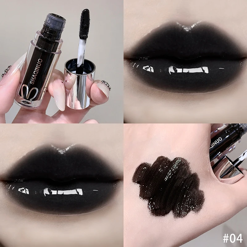 Spiegelnder, wässriger Lipgloss, langanhaltend feuchtigkeitsspendender Lip Tint, cooles Schwarz, Silbergrau, Perlmutt, fein glitzernder Lippenstift, Make-up-Kosmetik – Detail 7