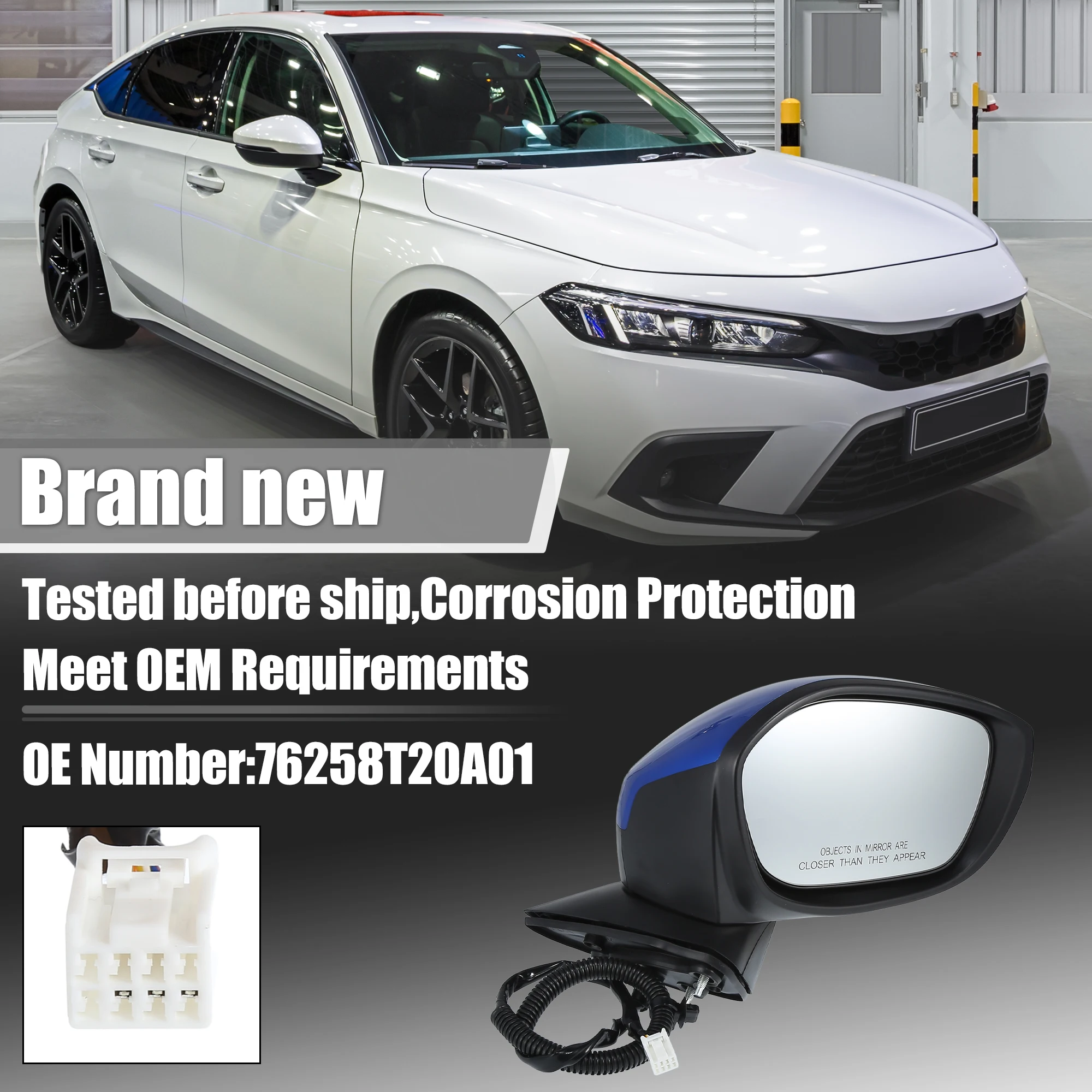 

UXCELL 3-контактное зеркало правой стороны пассажира в сборе, синее для Honda Civic 2022 2023