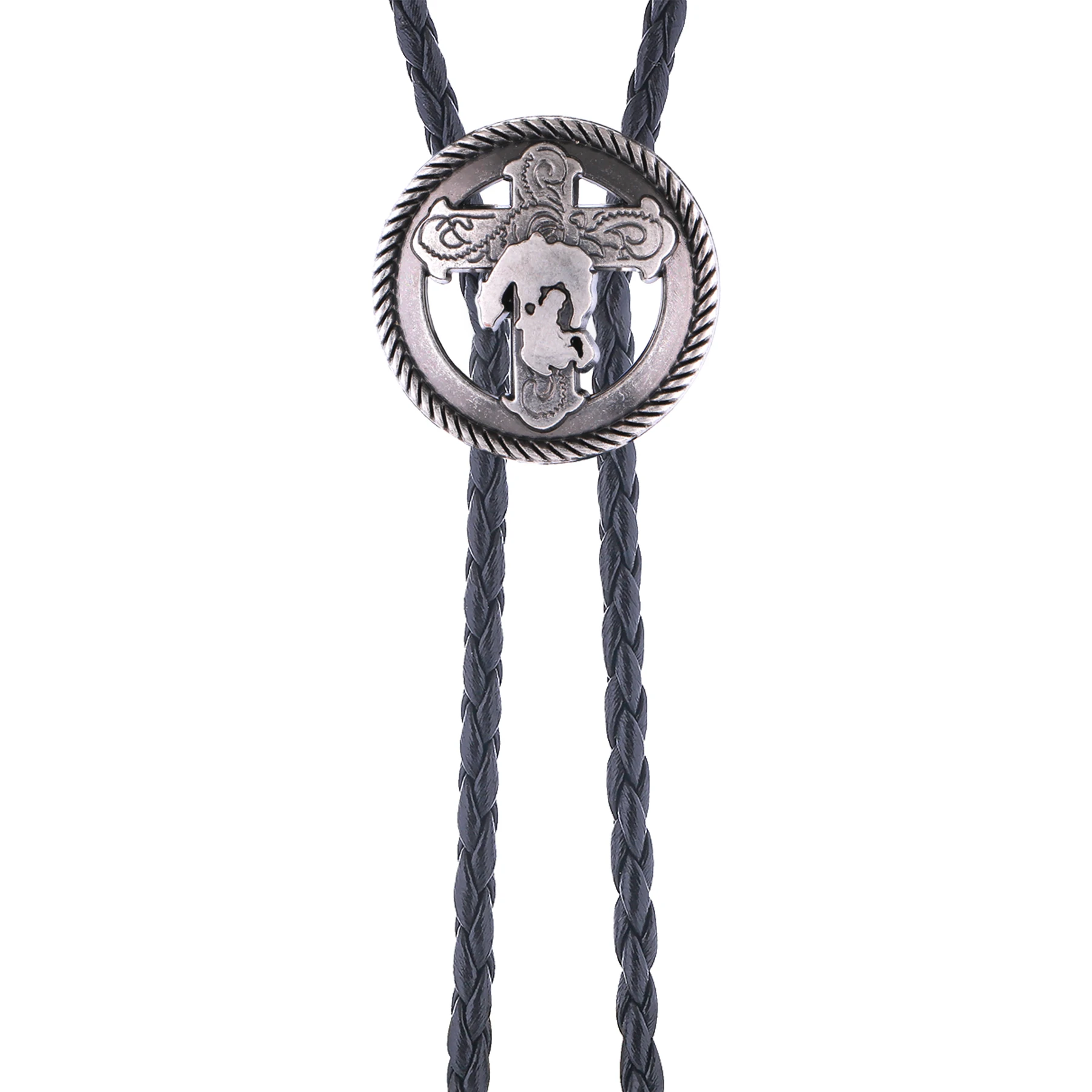 New cross-shaped round bolo tie for western jeans
