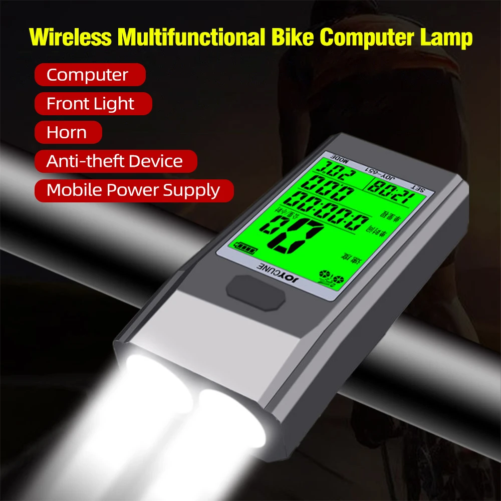 Wireless Bike Computer with LED Bicycle Front Light Horn Bicycle Speedometer MTB Cycling Accessories