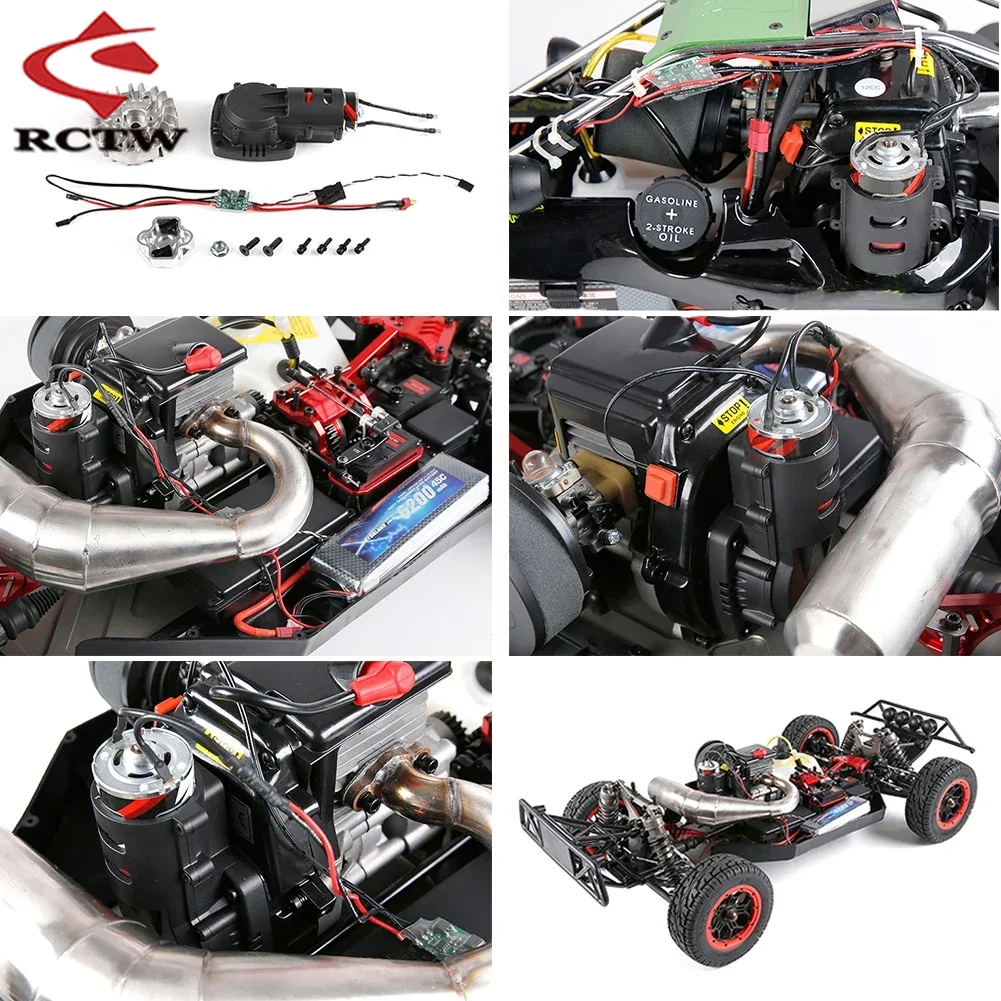 Carro rc fácil de iniciar conjunto de partida eletrônica para 1/5 fid ddt tit tsrc hpi rovan km baja lt fg gopped 23cc ~ 45cc peças de motor