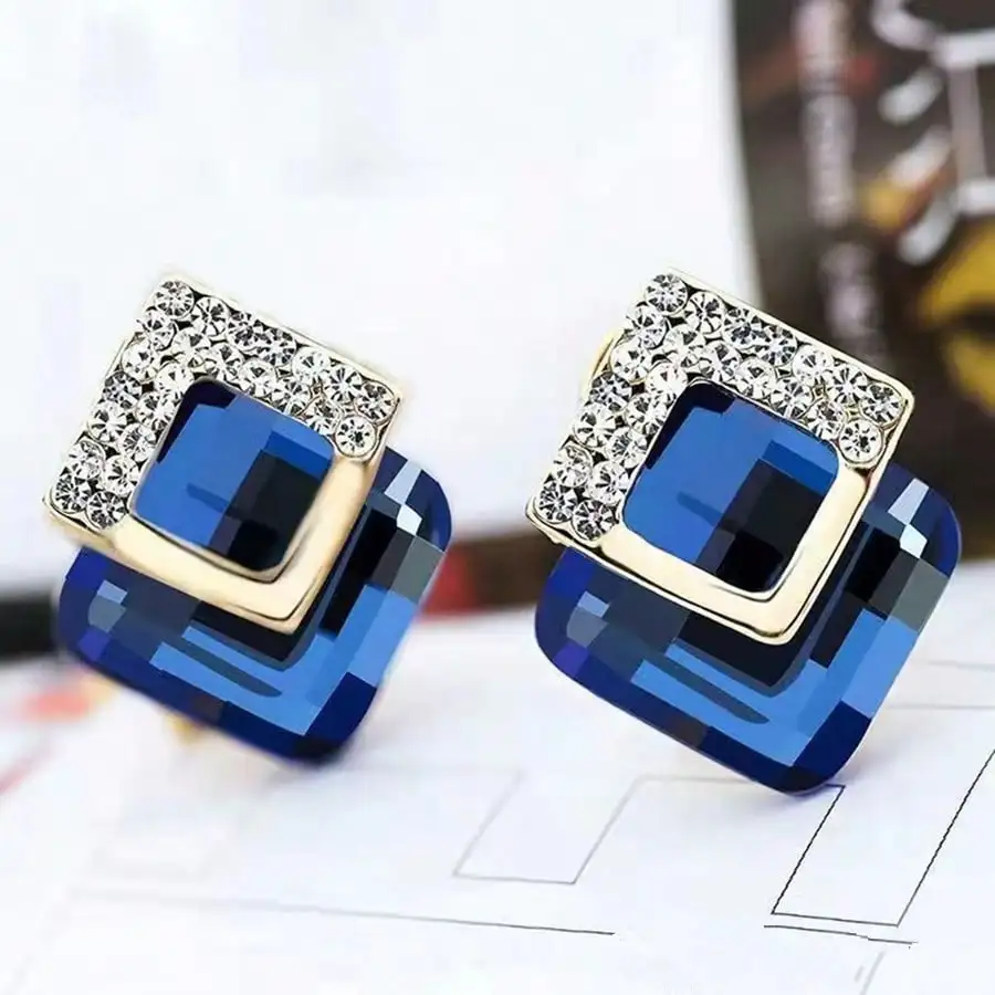 

12pcs Alloy Square Earrings For Women, New Rhinestone Square Earrings, Retro Luxury Earrings, Assorted Styles