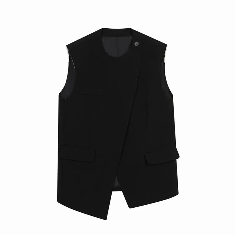 LUZHEN Elegant Fashion Korean Suit Vest 2024 Men\'s Asymmetric Placket Split Design Sleeveless Tops Trendy Niche Waistcoat LZ3380