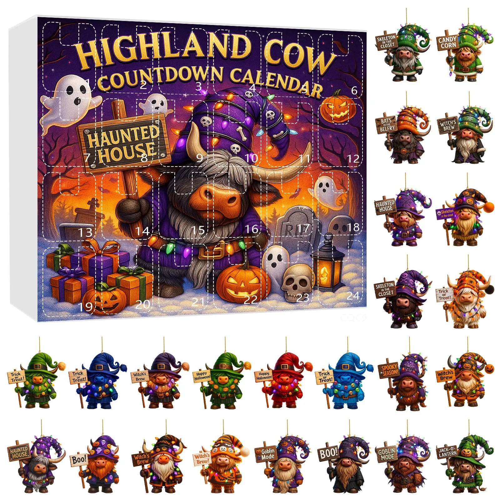 Temporizador de arena de 30 segundos a granel, 1 Juego de calendario de llegada enano de Halloween, cuenta regresiva de Halloween de 24 días, temporizadores de cocina de vacas para cocinar