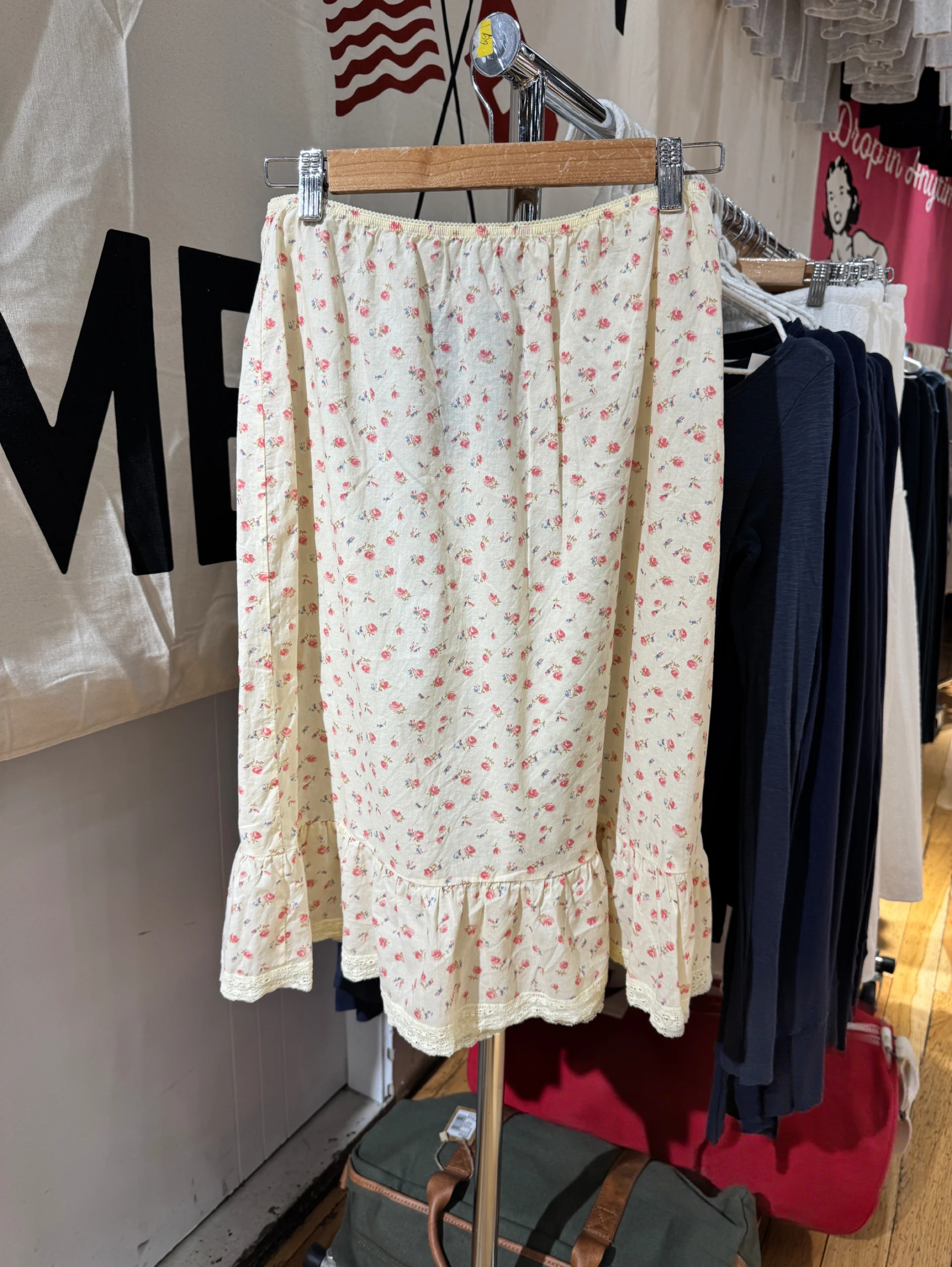 

Red Floral Print Lace Hem Midi Skirt Women Lace Trim Cotton Thin A-line Faldas Summer Preppy Style Sweet Long Skirt Y2k Jupe New