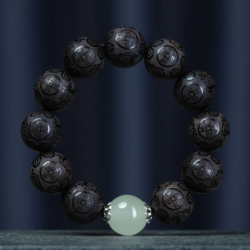 

Ebony Sandalwood Carved Luminous Bead Bracelet 2026 Redwood Prayer Beads for Men Women Handheld Meditation Jewelry Gifts