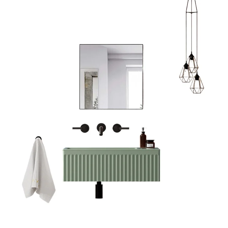 

Grille striped retro American artificial stone small apartment wall-mounted wash basin, bathroom suspended hanging basin