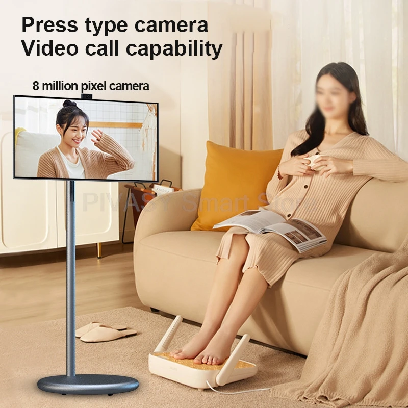 27 Inch Portable Smart TV Android 13 Inbuilt Camera 6+128G Rotatable Touch Screen 9600mAh Recharge Smart Display Gray Monitor