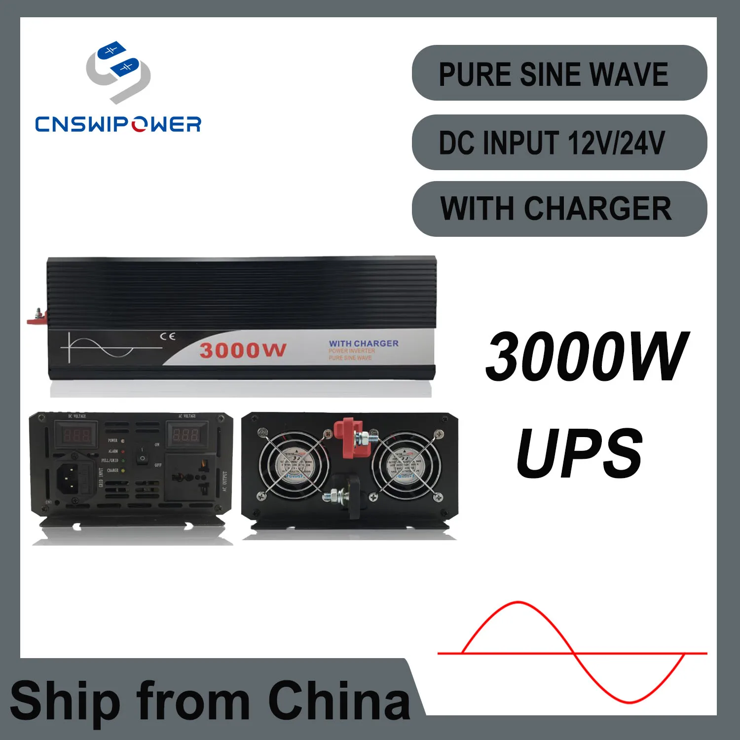 ups inverter 3000W pure sine wave inverter with charger 12V 24V 48v DC to AC 220V 230V 240v solar power inverter