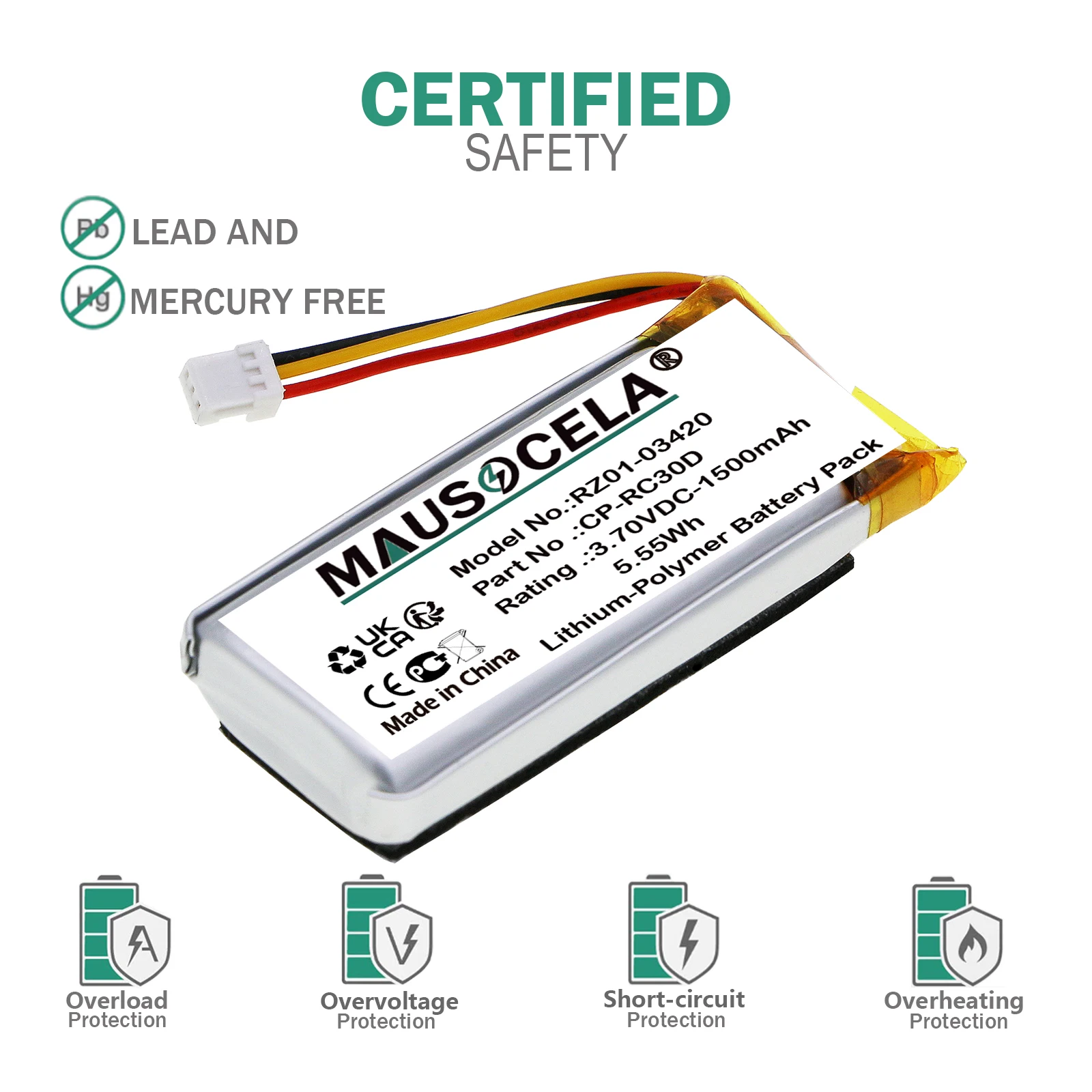 1500mAh Keyboard,Mouse For RAZER:CP-RC30D,NAGA PRO,RZ01-03420,RZ01-034200100,BASILISK ULTIMATE,RC30-031701,Li-Polymer,3.70V