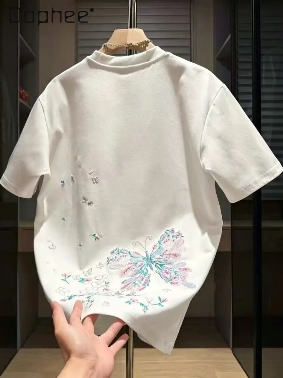 2026 Summer New Chinese Style Colorful Butterfly Floral Embroidery Black T-shirt Men Loose Casual White Daily Short Sleeve Tee