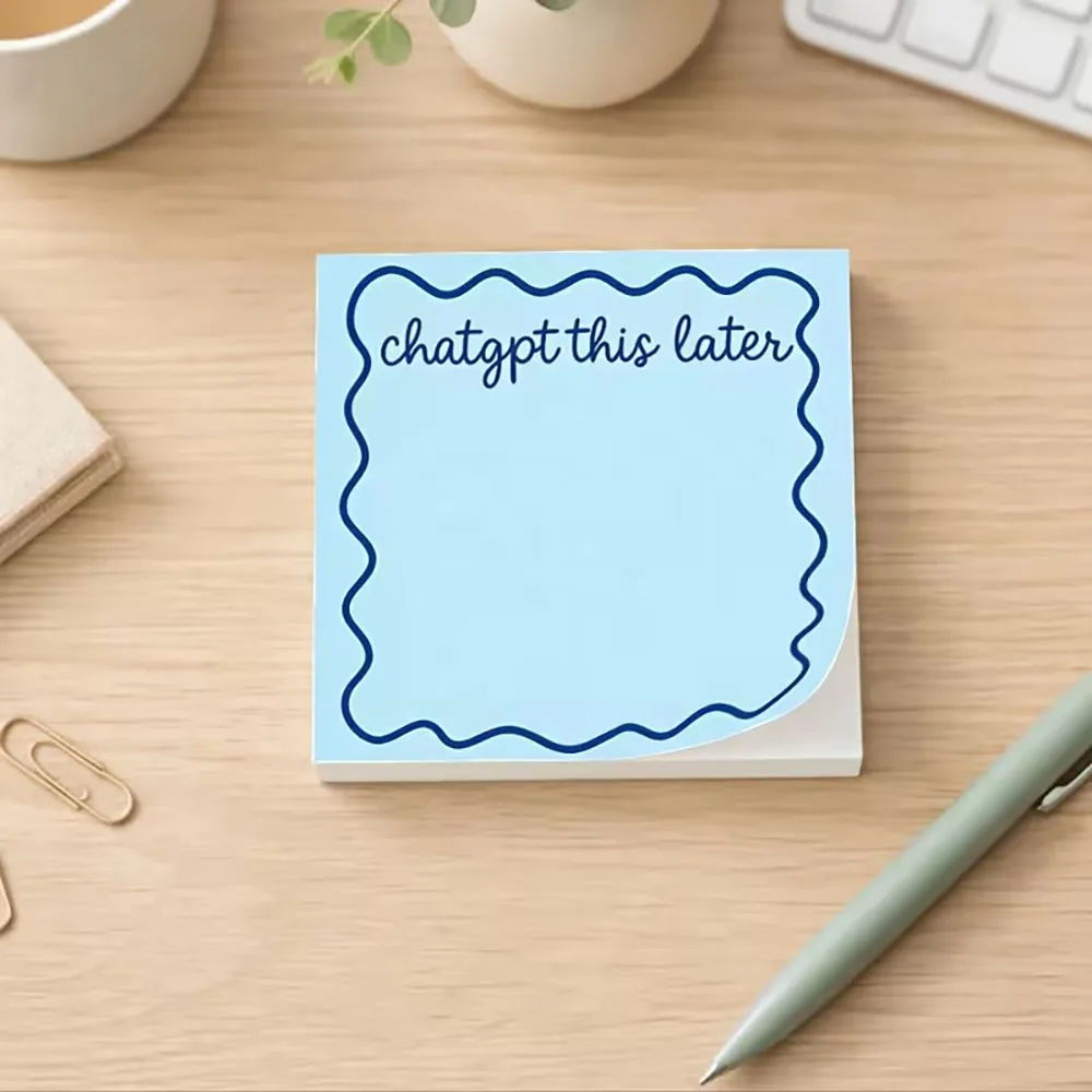 50 sheets fun sticky note pad with blue wavy border self-adhesive memo pad