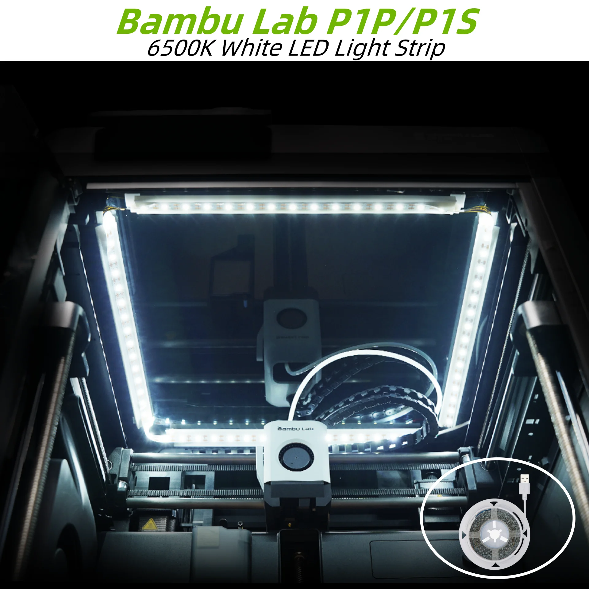 

Bambu Lab 3D-печать P1 Series 6500K Белый светодиод 5M Светодиодный светильник для Bambu Lab P1P/P1S Обновление аксессуаров Внутреннее освещение