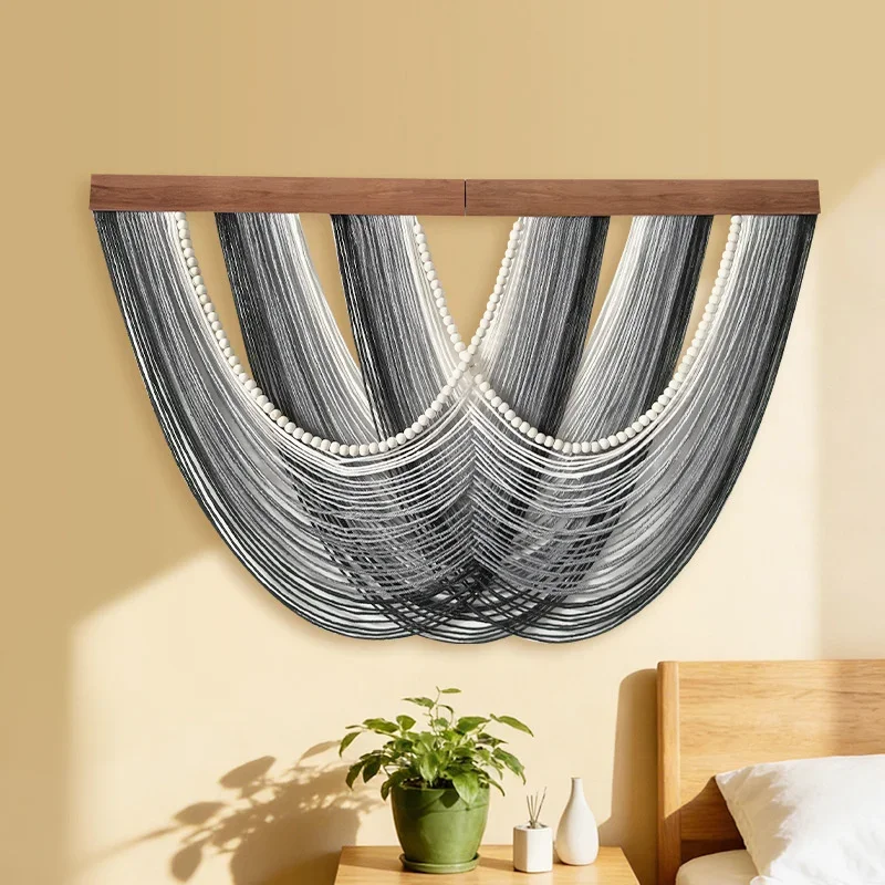 100x75cm Macrame Wall Hanging Tapestry Cotton Rope Woven Wall Decor Wood Panel Boho Living Room Bedroom Home Decoration