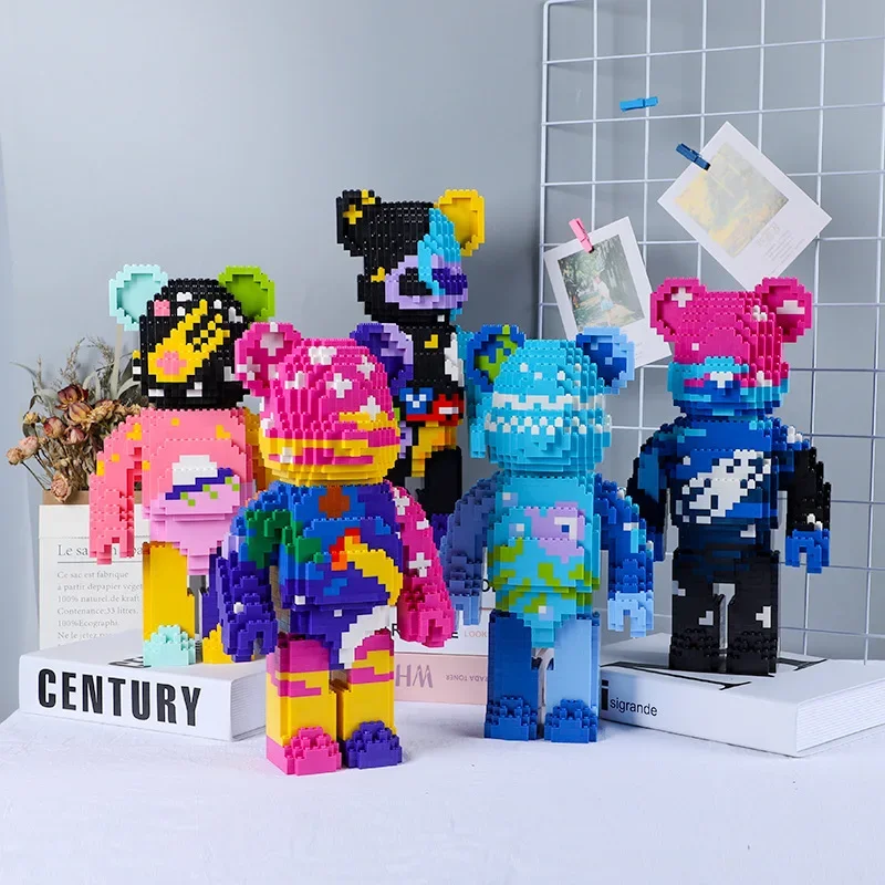 

Colorful Galaxy Painting Bear Micro Building Blocks Animal Brick DIY Assembly 3D Model Mini Brick Figure Toys for Home Decoratio